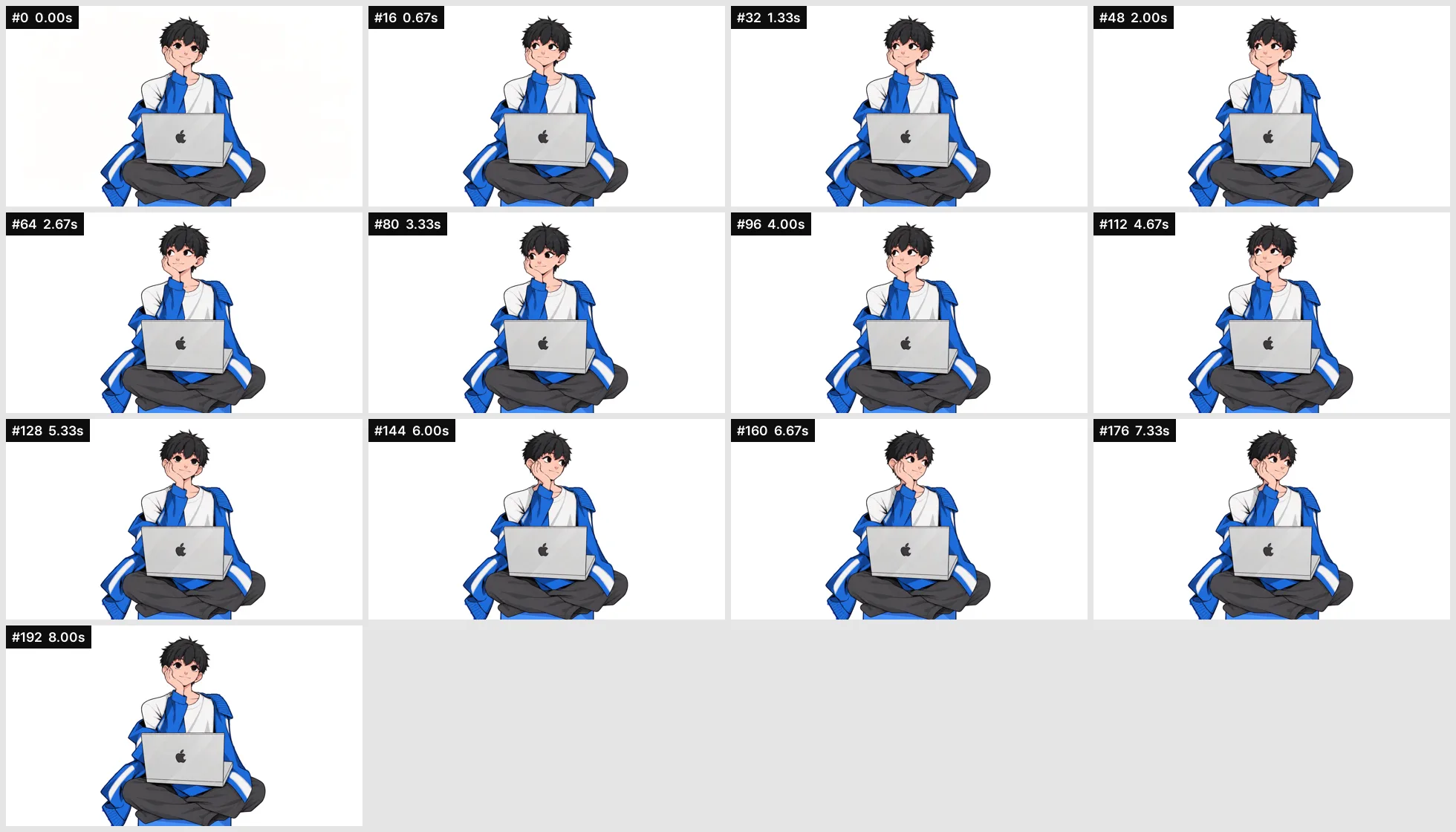 영상에서 16프레임 간격으로 뽑은 장면